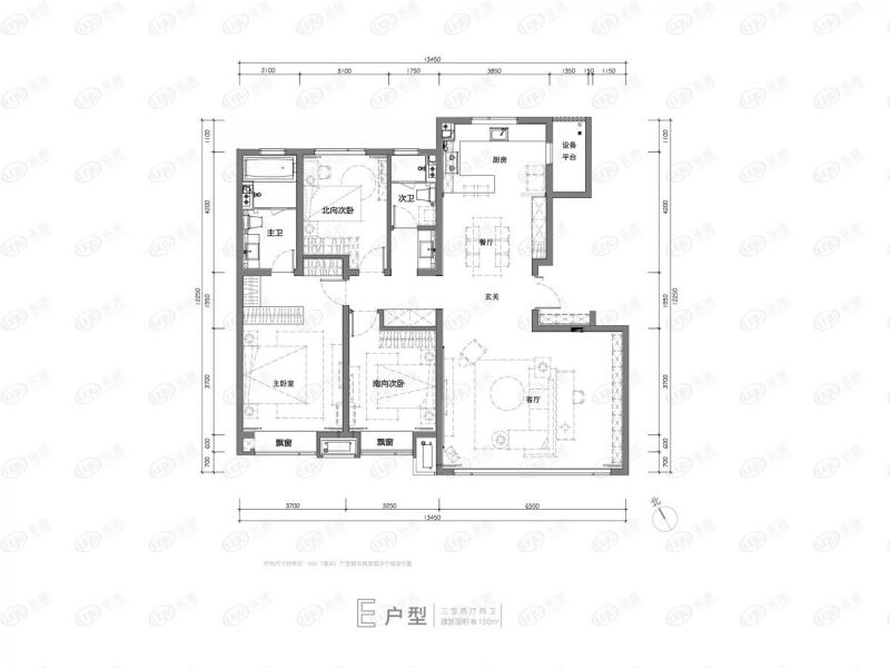 包頭裝修方案萬科中央公園三室兩廳兩衛125平方米