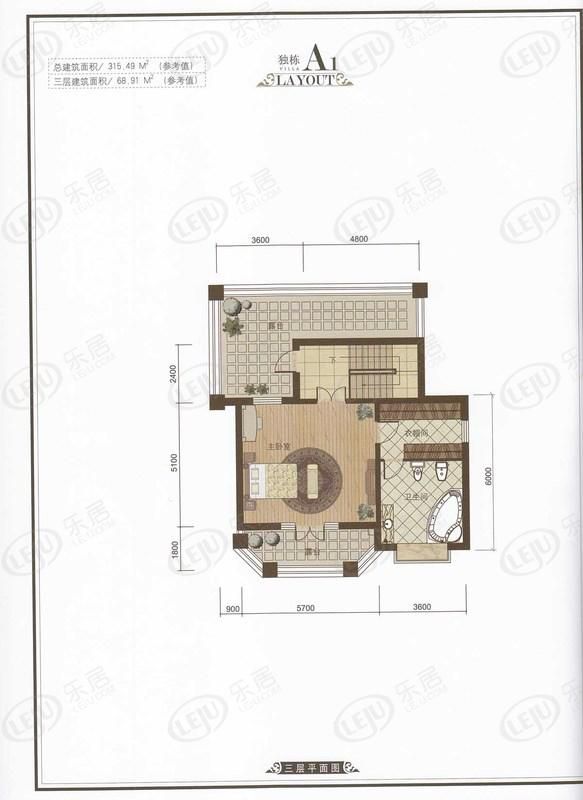 包頭裝修方案順鑫望潮苑·別墅一室一廳一衛68.91平方米